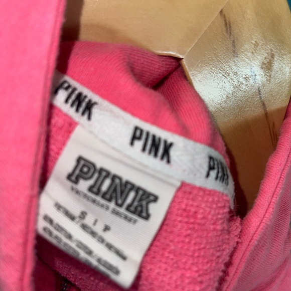 hot pink Victoria’s Secret 3/4 zip sweatshirt with grey leopard “LOVE PINK” - Picture 3 of 4